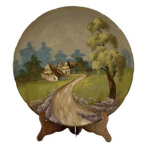 Vintage Hand Painted Round 10" Plate Farmhouse Wall Decor By T.Mai. #1092